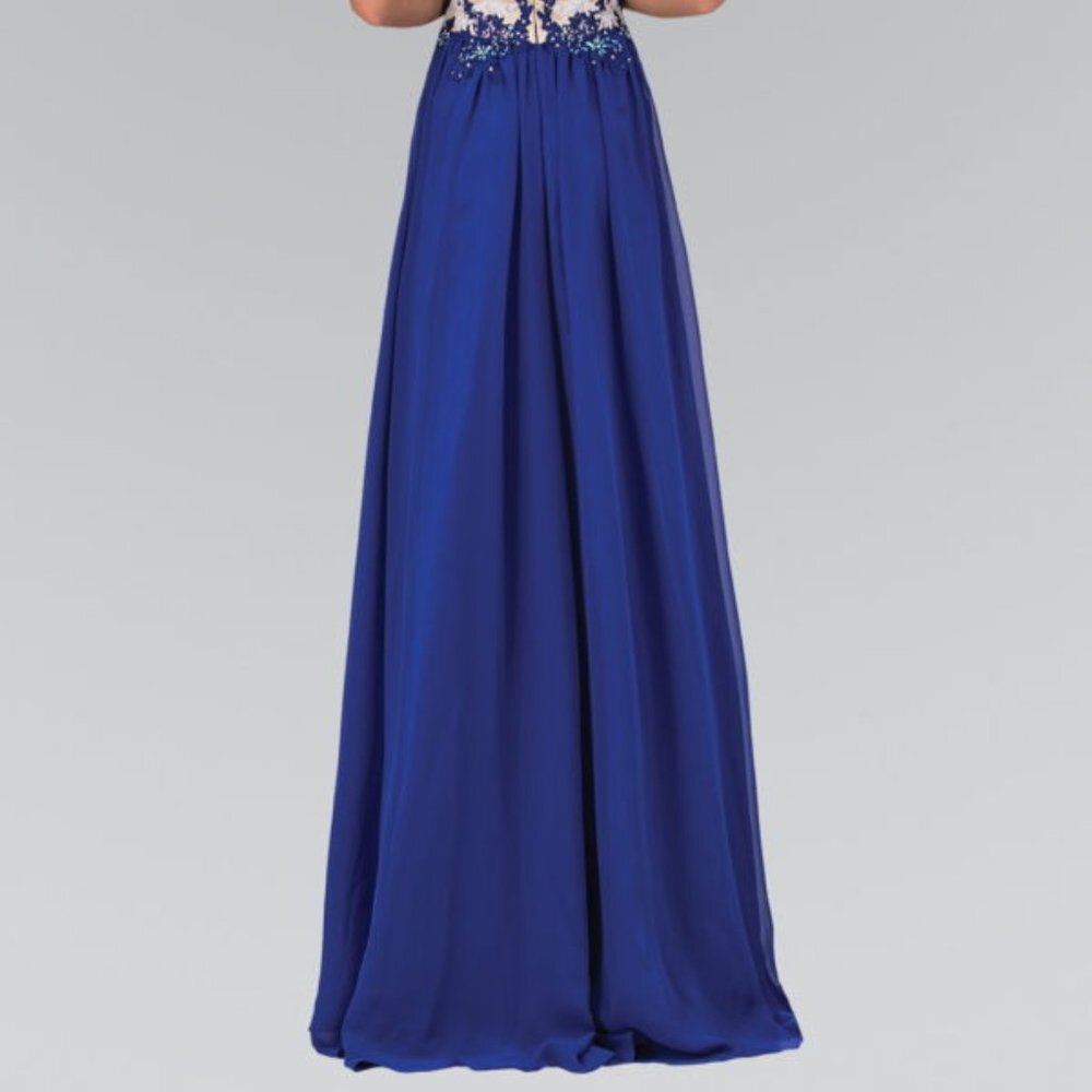 NEW LONG SLEEVELESS A-LINE STRAPLESS DRESS EMBROIDERED WITH RHINESTONES GL2050 - Picture 6 of 10